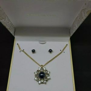 Bronze Pearl, Gold Tone Necklace And Earrings Set,